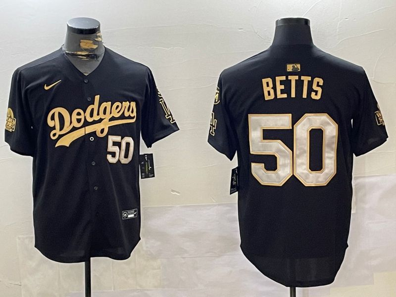 Men Los Angeles Dodgers 50 Betts Black Gold Game 2024 Nike MLB Jersey style 1202